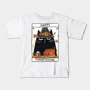 Happy Thanksgiving card in cartoon style with cat for Happy celebration Kids T-Shirt